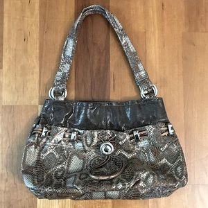 B Makowsky snake and lizard embossed leather hobo shoulder bag